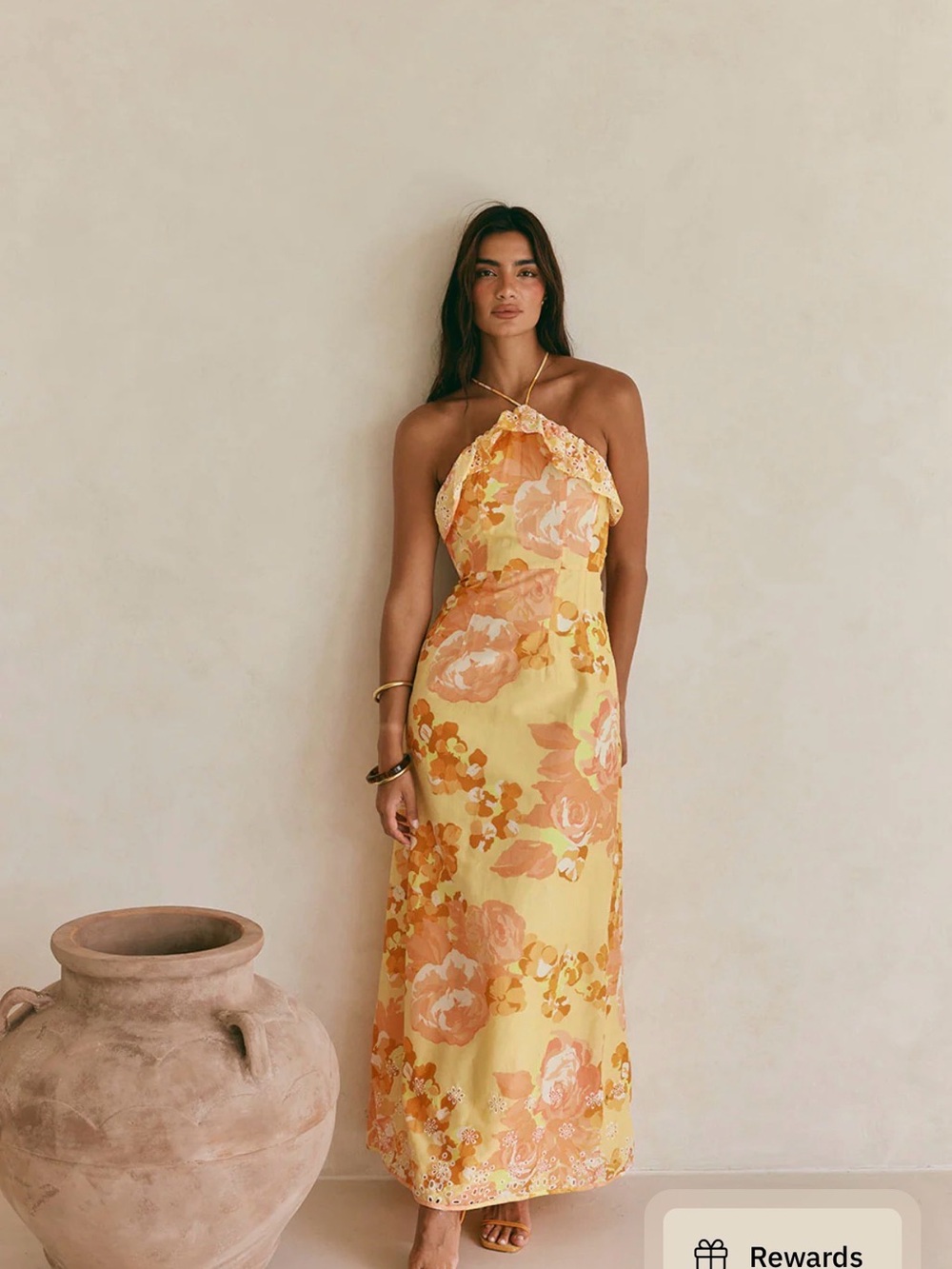Sabo Skirt Yellow Floral Maxi Dress with Peach Accents
